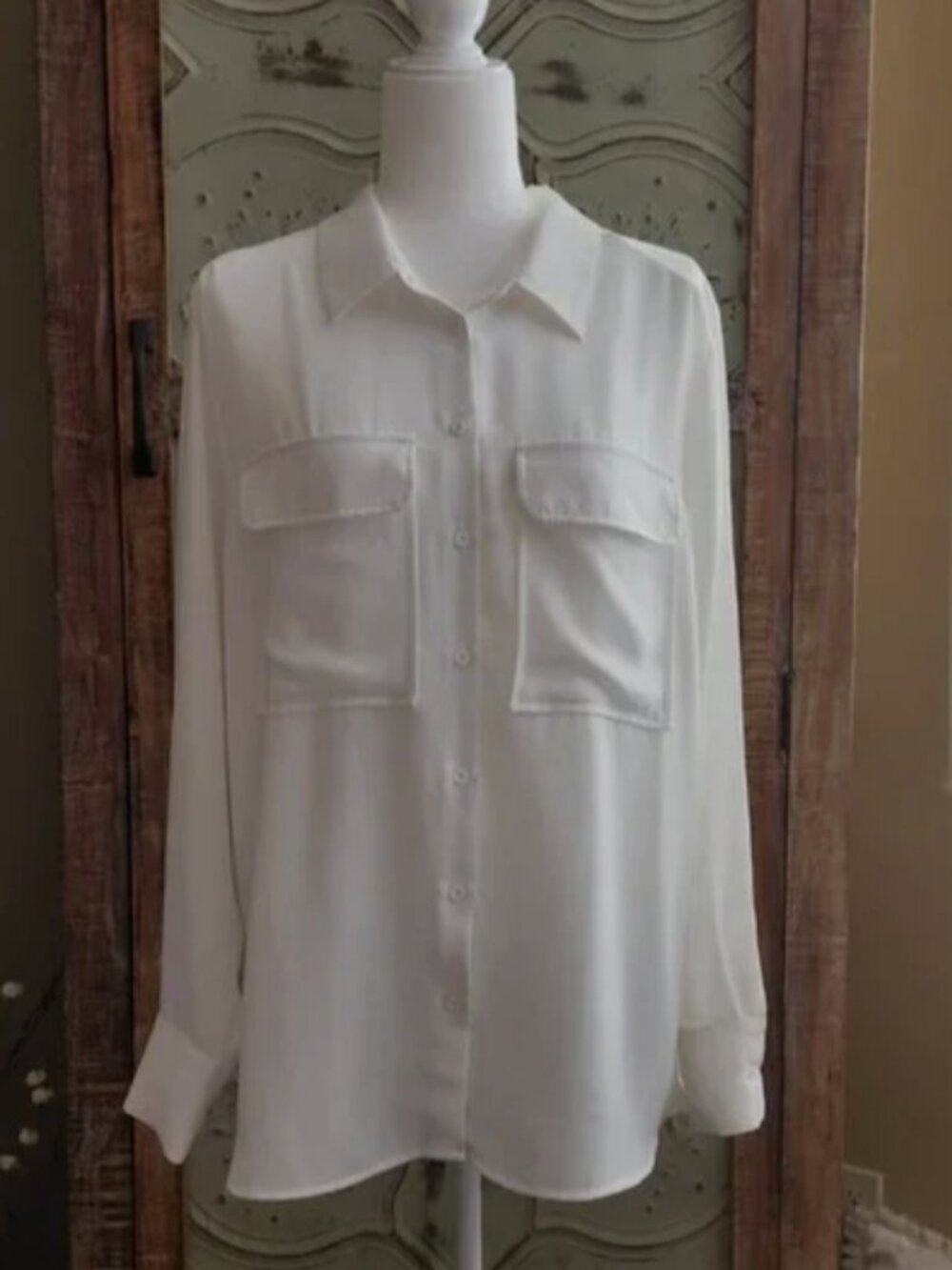 Elodie Sheer White Silky Button Down Blouse | XL